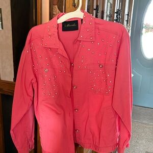 Mirelle Pink Stud-Embellished Denim Jacket